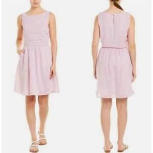 BeachLunchLounge White & Red Striped Linen Cotton Sleeveless Fit & Flare Dress